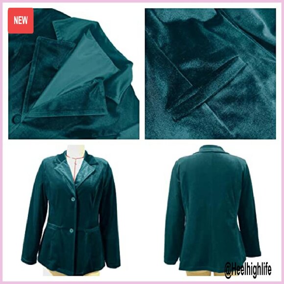 Long Sleeve Velvet Blazer with Pockets, Open Front Cardigan Style - Picture 6 of 6